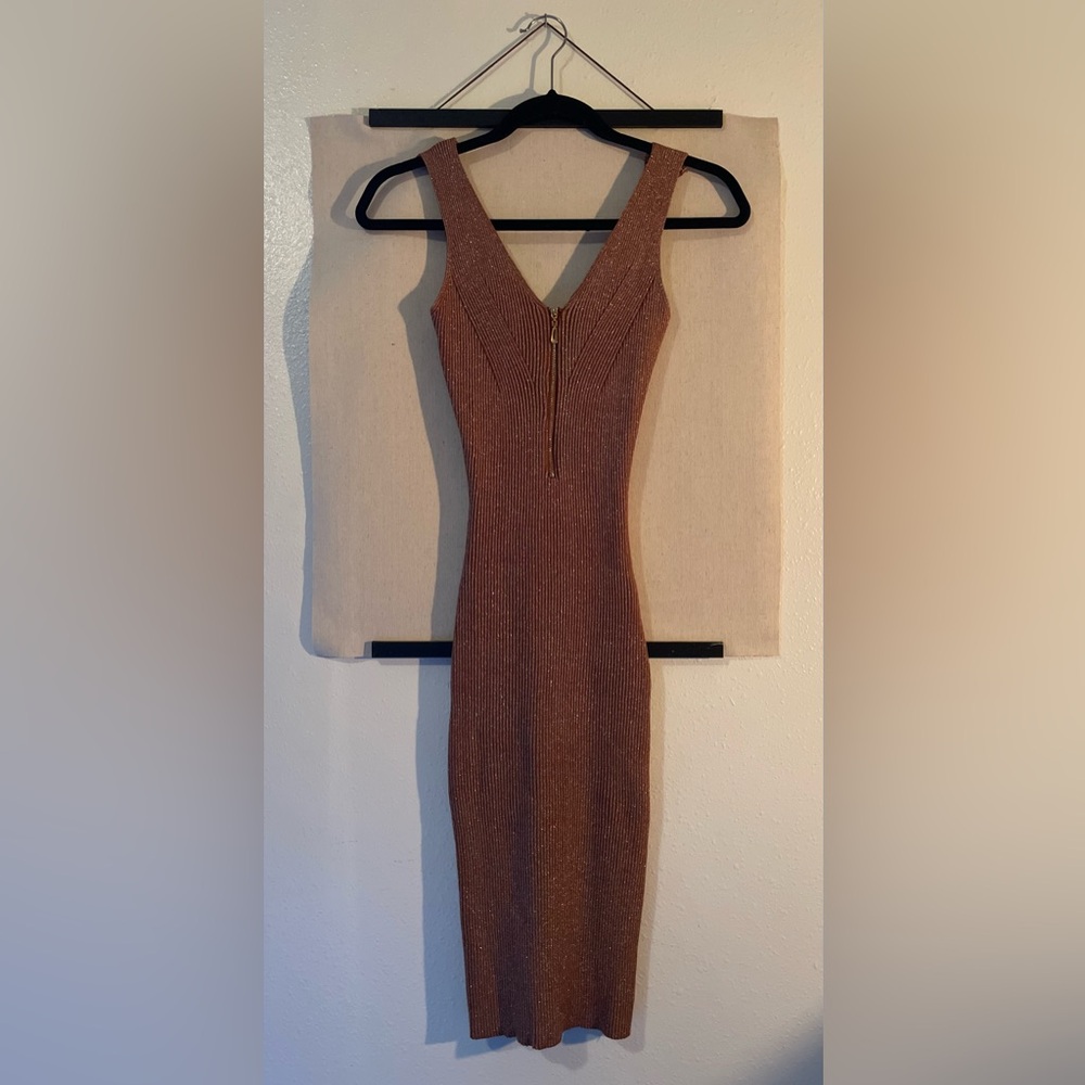 Copper Ribbed Midi Sweater Dress w/ Sparkle